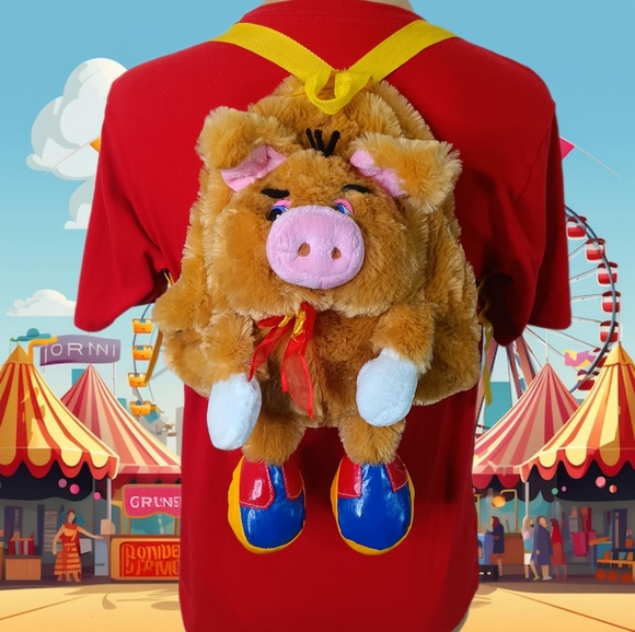 Vintage Handbags - Vintage Plushie Carnival Circus Pig Mini Backpack Kidcore Clowncore
